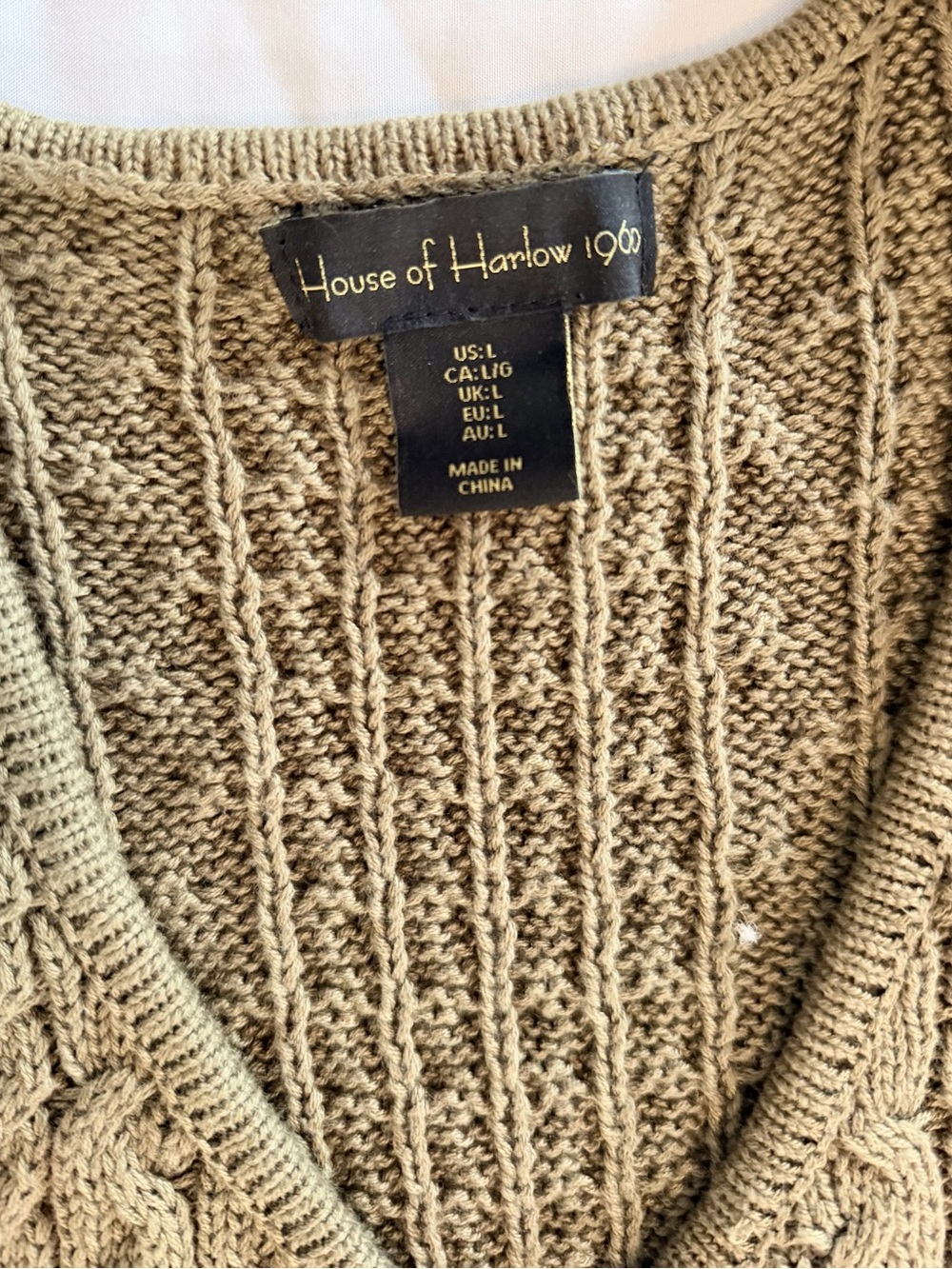 House of Harlow 1960 Women's Cable-Knit Sweater Vest in Olive Green, Size L - Picture 4 of 6